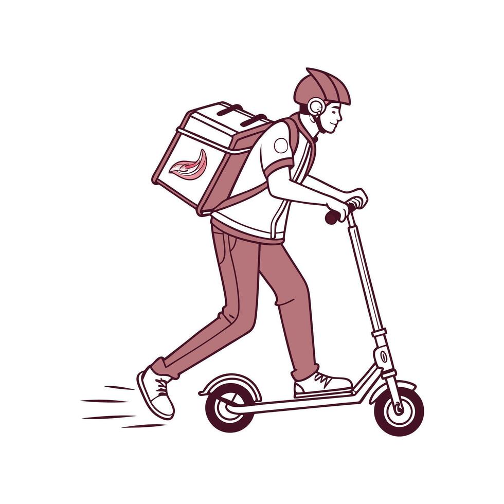 Delivery man riding scooter with backpack vector
