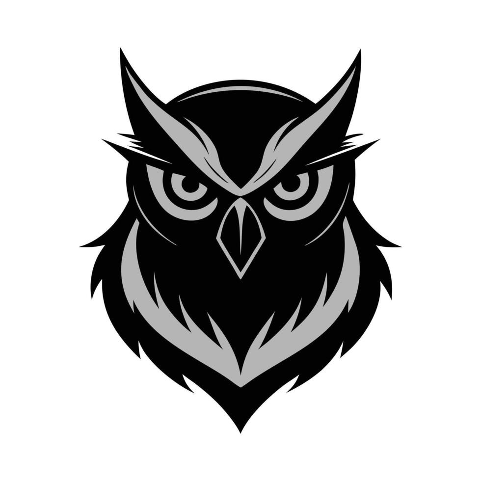 Black and white owl logo with open eyes vector