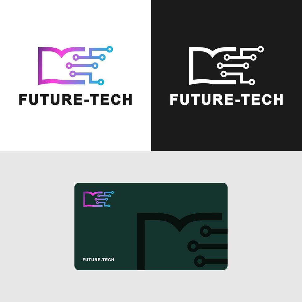 a professional and visually appealing logo design for a company, a stylized book icon combined with a circuit board design vector