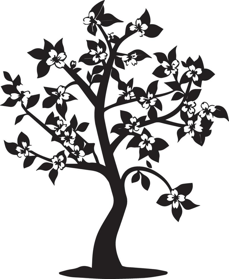 Black Silhouette Cherry Tree Icon Minimalistic Nature Illustration vector