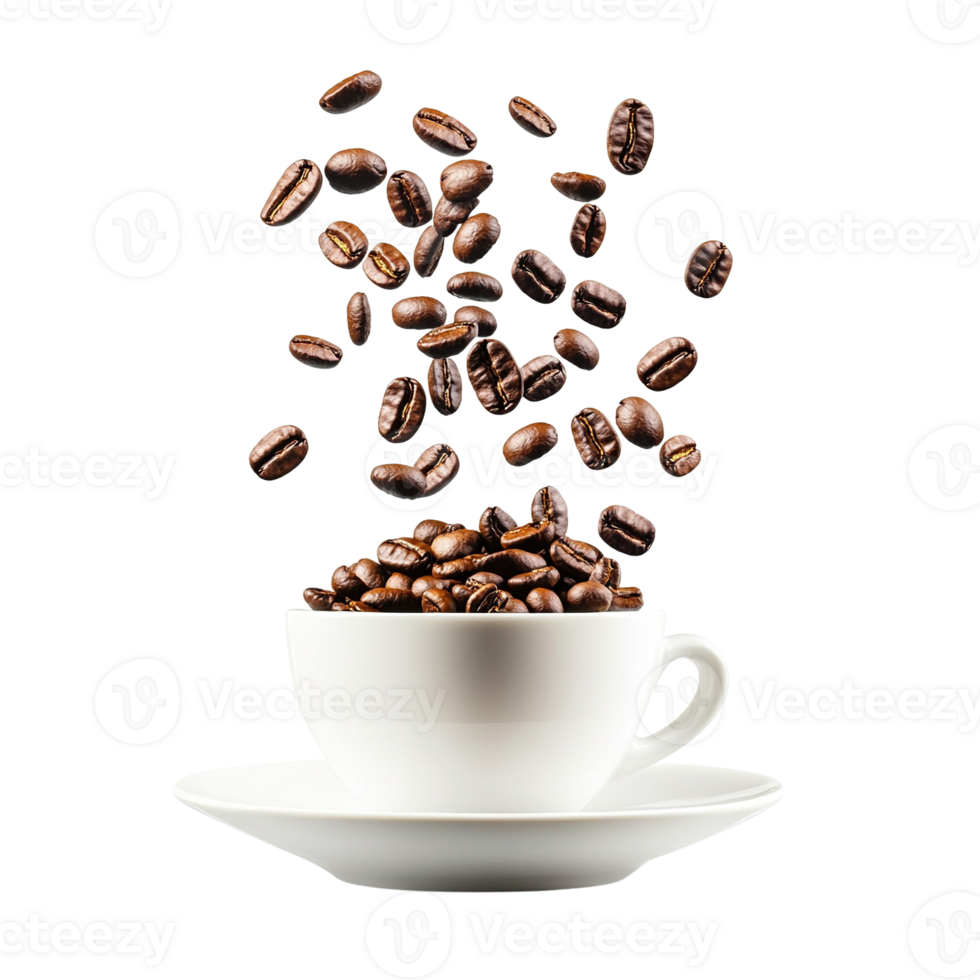 Falling Coffee Beans into Cup png
