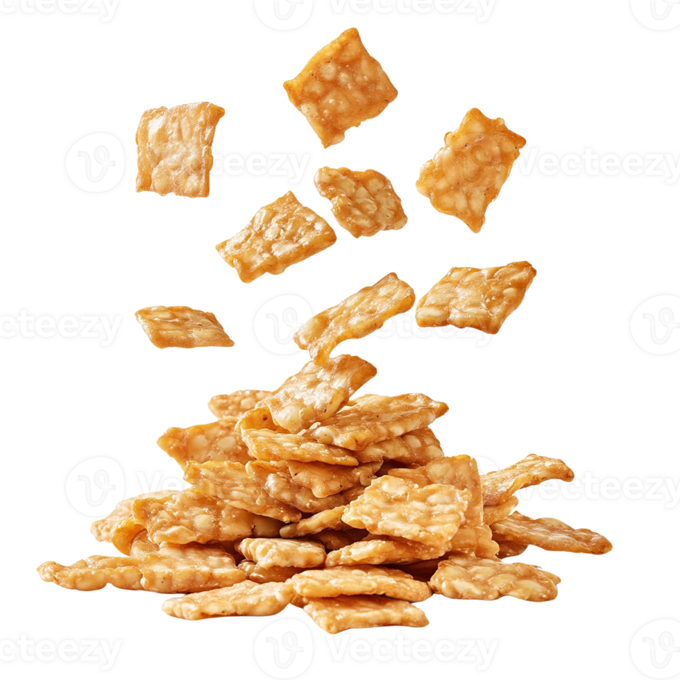 Crispy Square Tempeh Chips Piled and Floating png