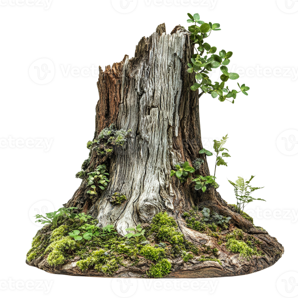 Weathered Tree Stump with Moss and Plants png