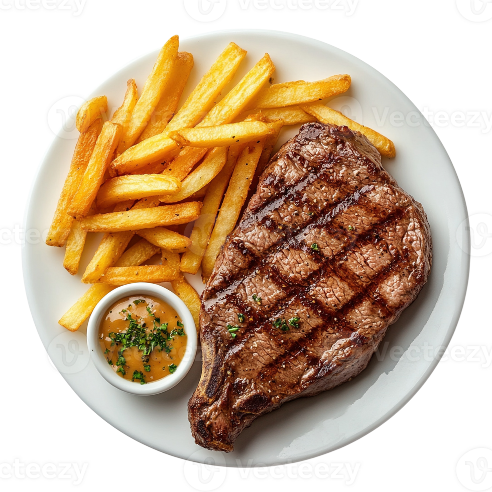 Grilled Steak with Fries and Sauce png