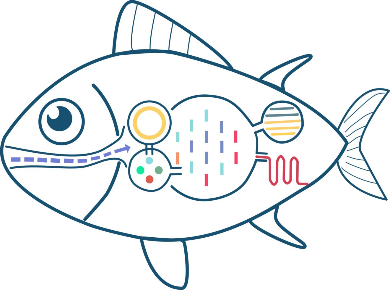 Illustration of a Fish with Scientific Elements. cartoon png