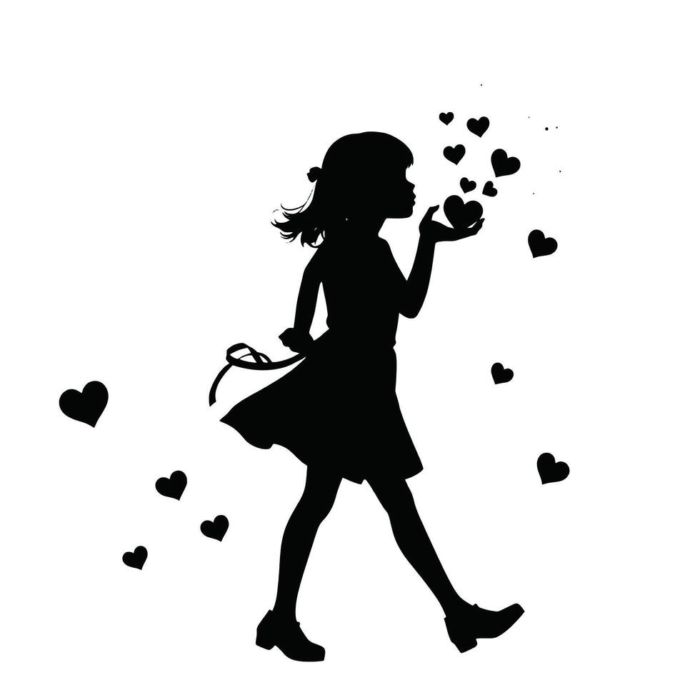 Silhouette of a girl blowing bubbles vector