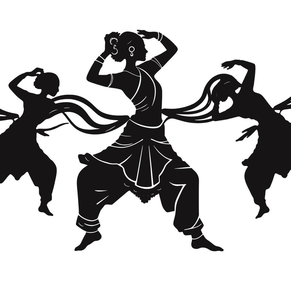 Three women dancing in indian style vector