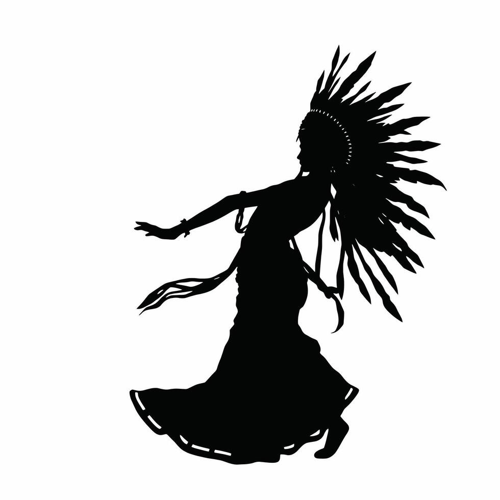 A silhouette of a woman in a native american dress vector