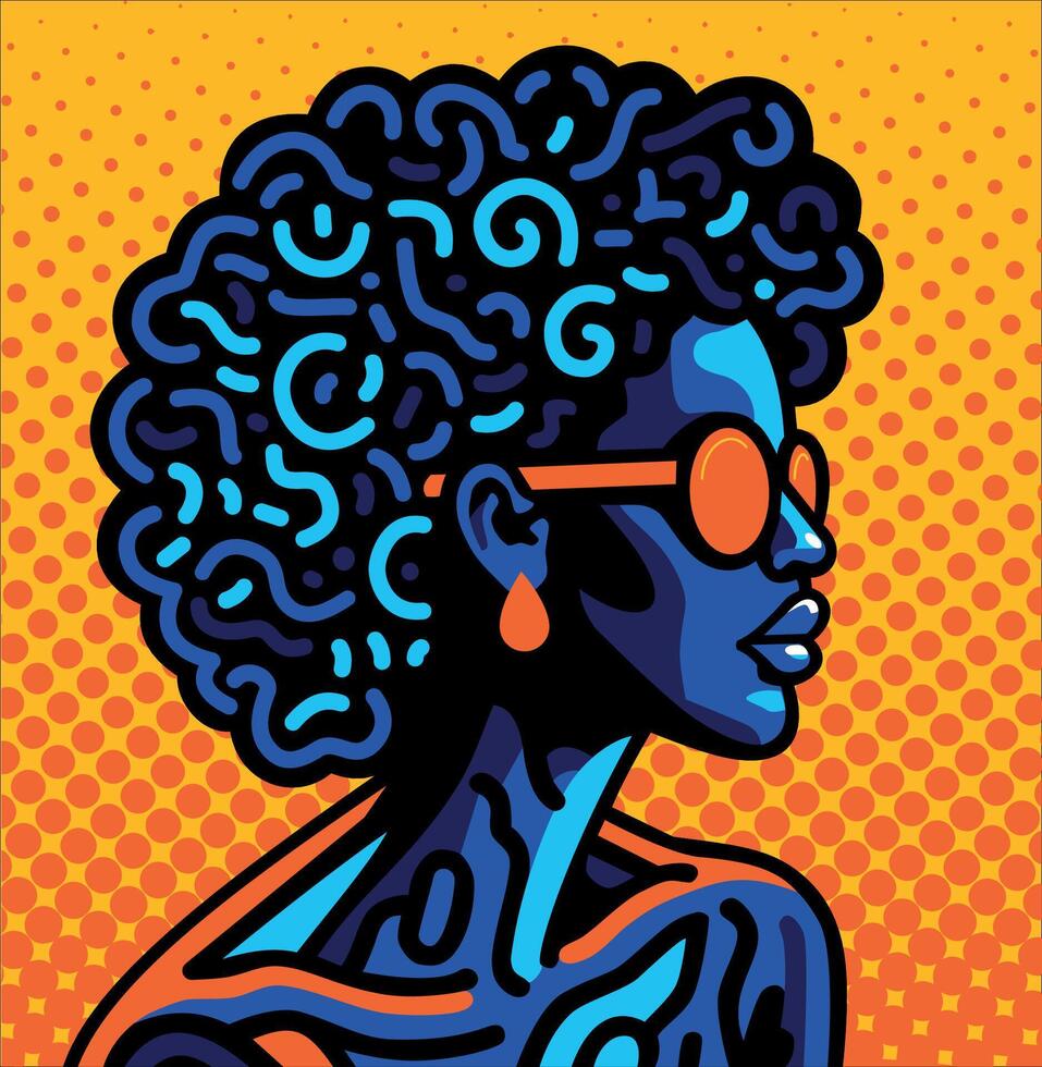 Isolated, abstract, stylized, colorful pop-art woman design on halftone background. vector