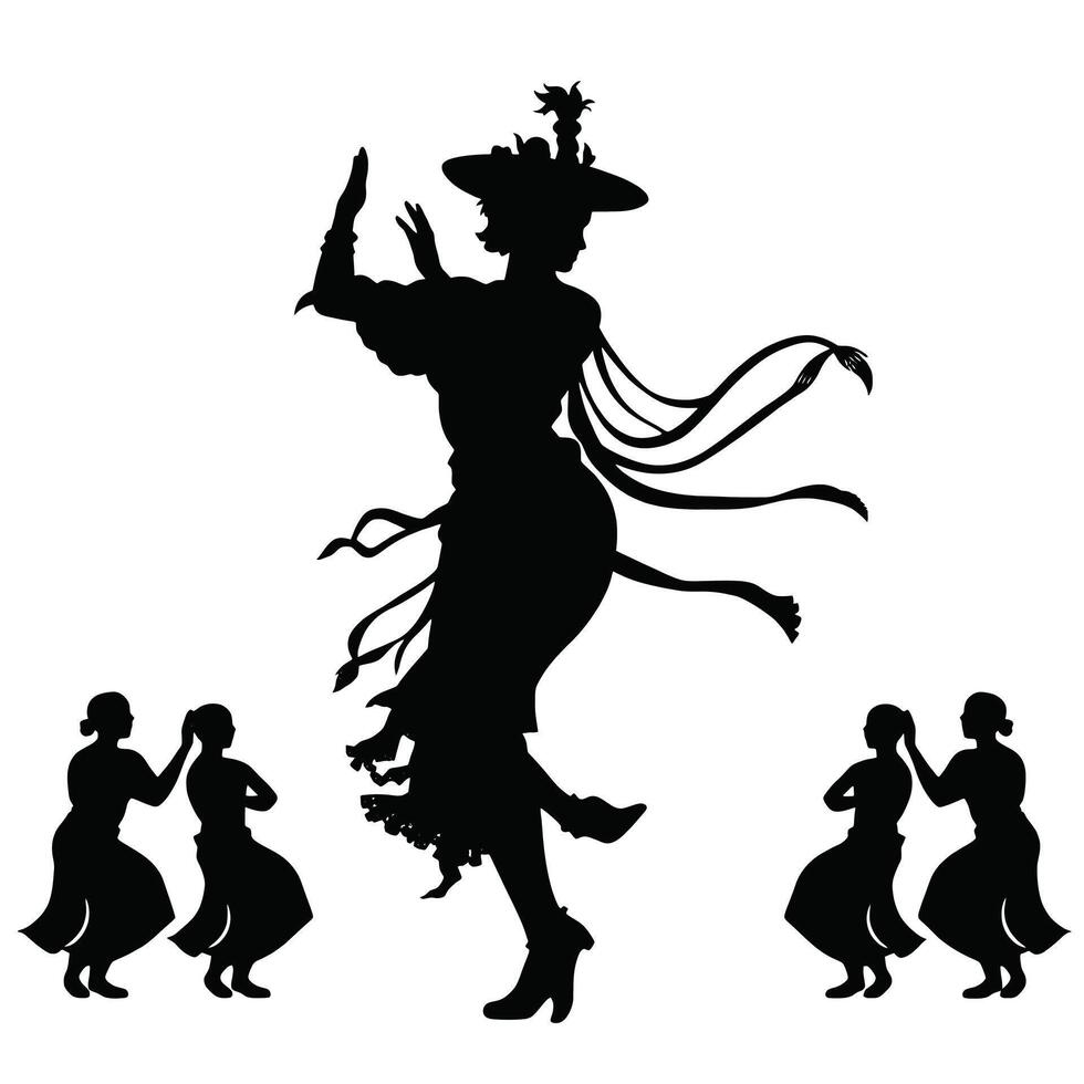Silhouette of a woman dancing with other dancers vector