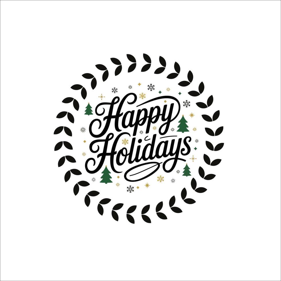 Stylish Happy Holidays with Swirls Stars and Christmas Trees vector