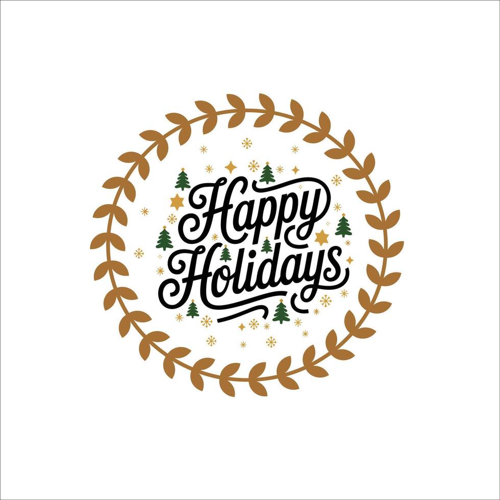 Classic Happy Holidays with Gold Accents and Green Trees vector