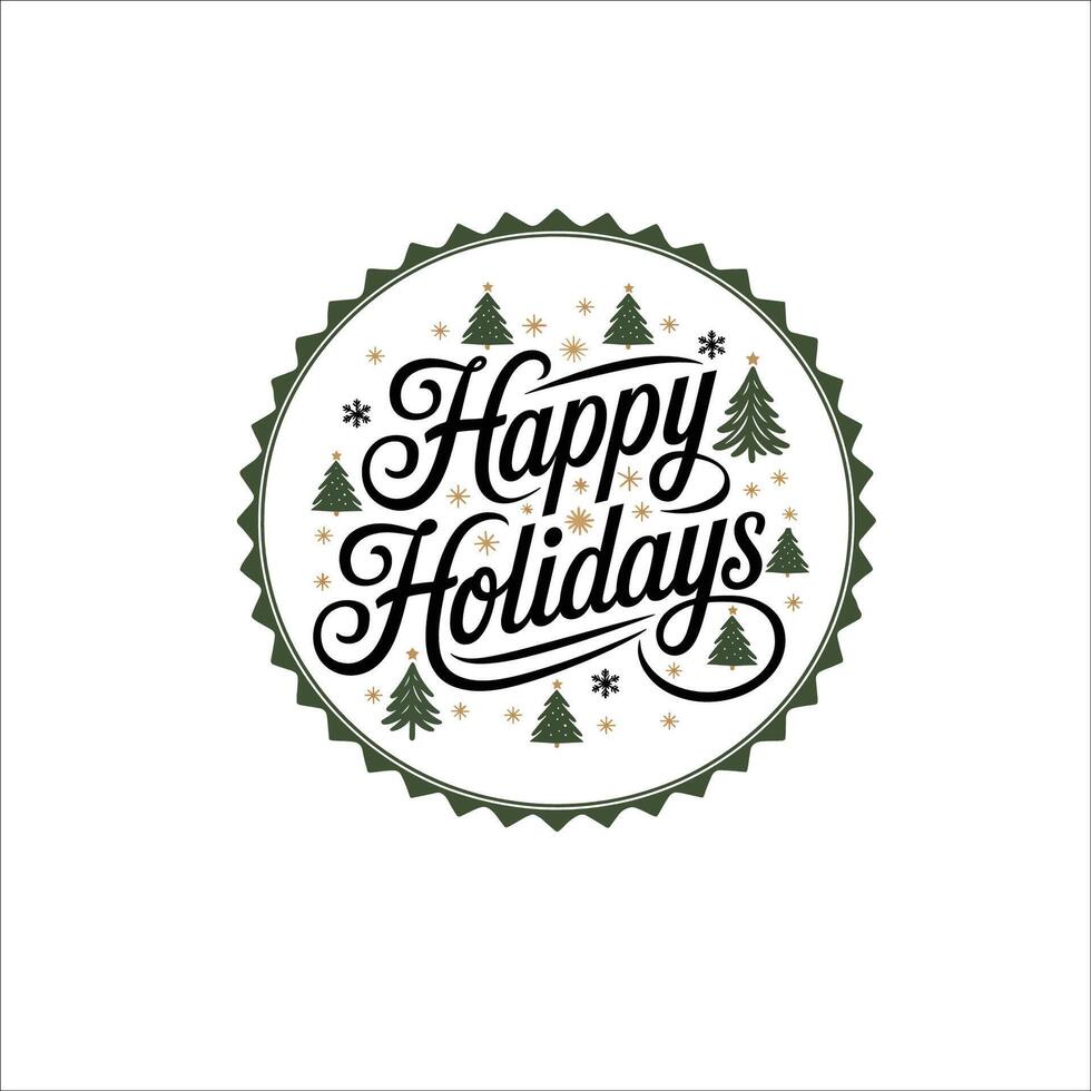 Festive Happy Holidays Script with Snowflakes and Golden Stars vector