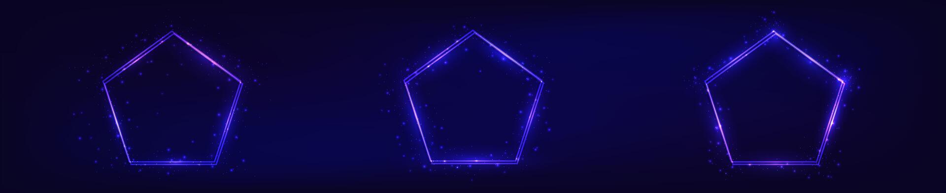 Neon double frame in pentagon form with shining effects vector