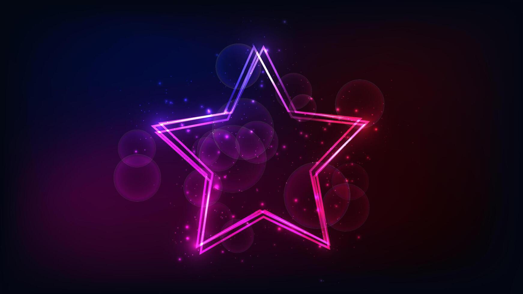 Neon frame in star form with shining effects and sparkles vector