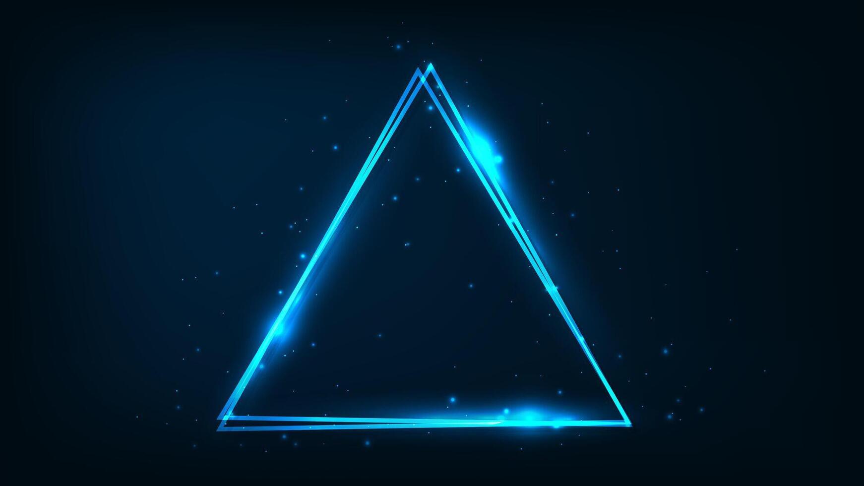 Neon double triangular frame with shining effects vector