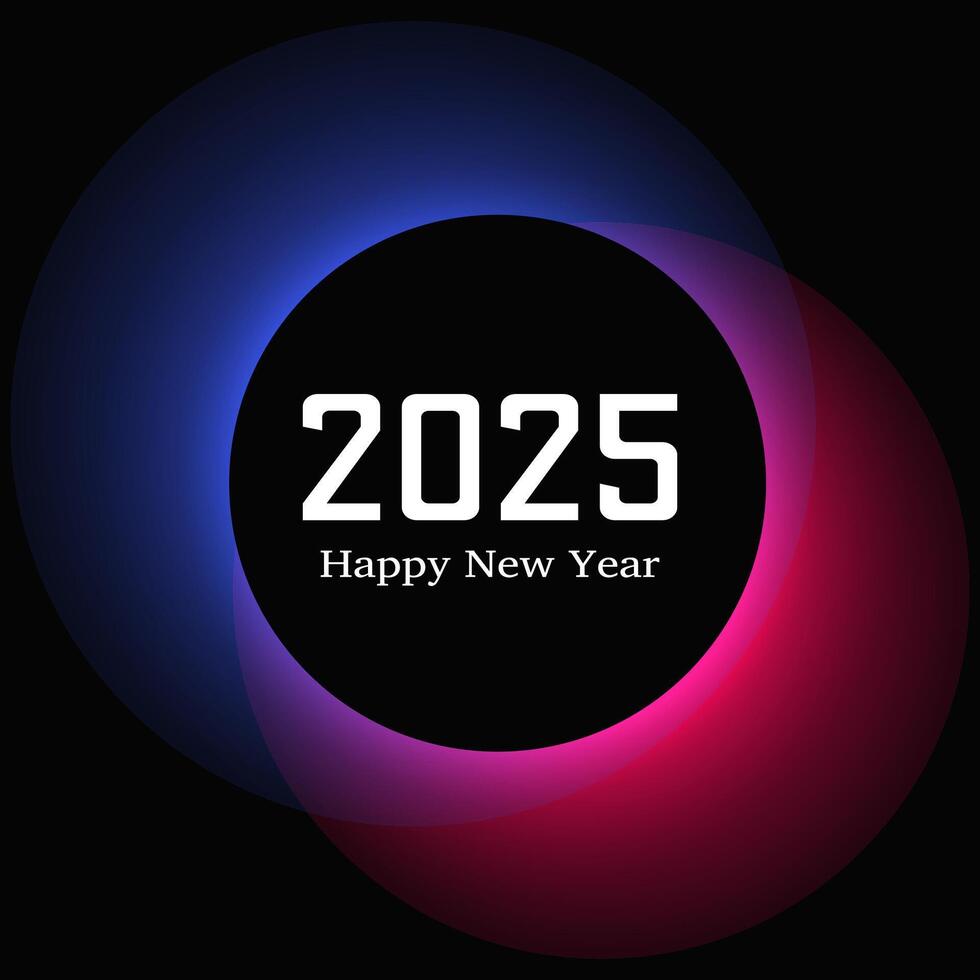 Happy new year 2025 inscription in circle light frame vector