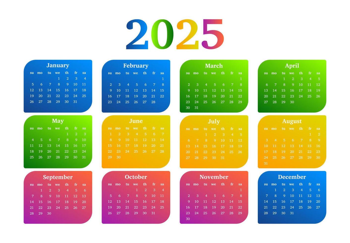 Calendar for 2025 isolated on a white background vector