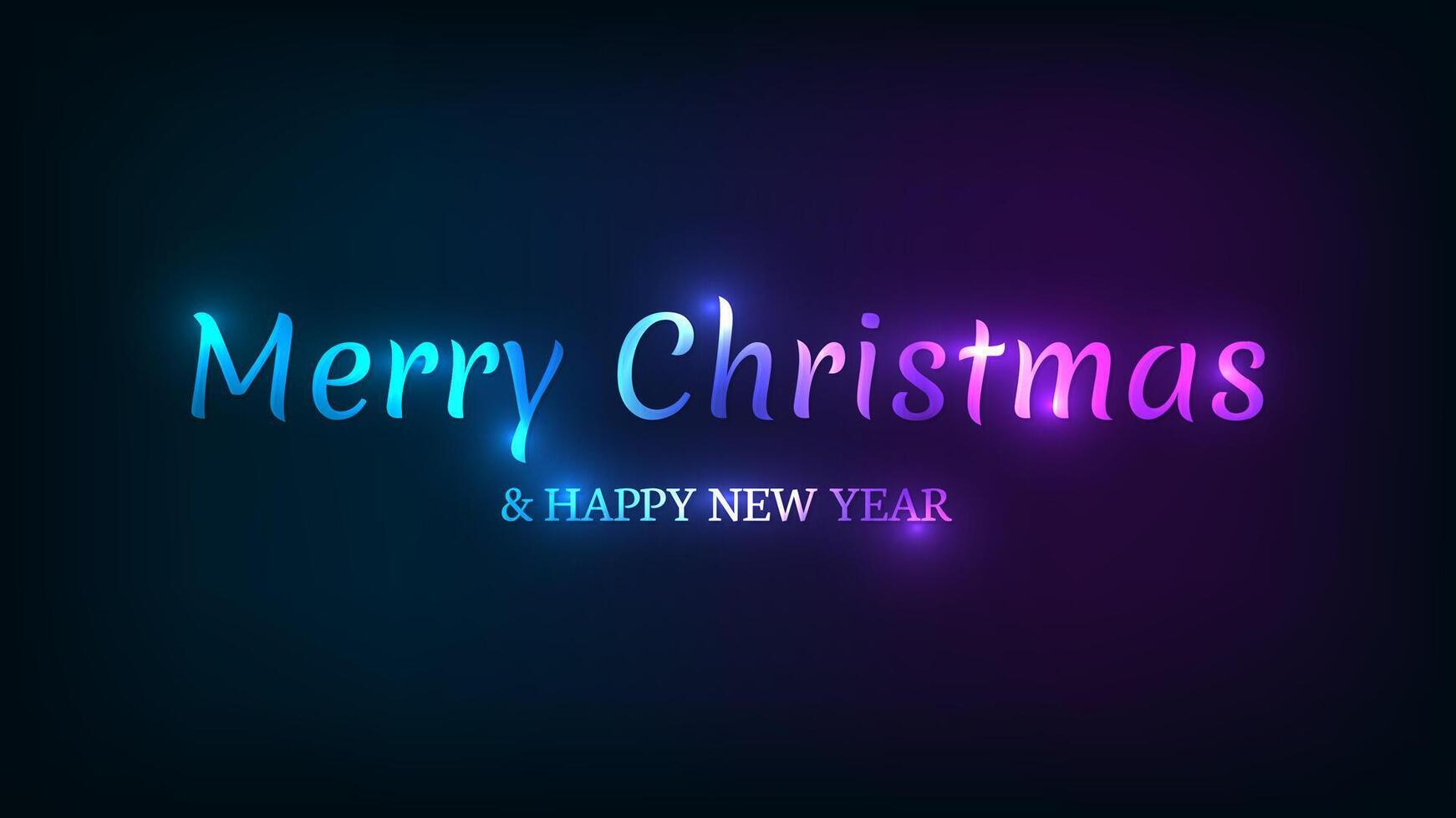 Merry Christmas and Happy New Year neon background vector