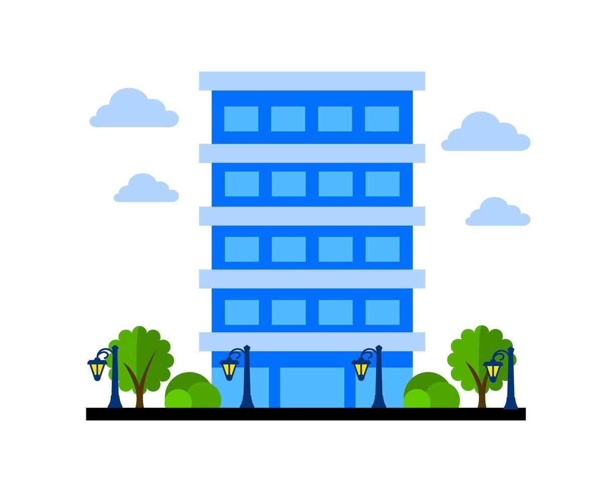 Illustration of versatile office building with multiple entrances, representing shared or leased workspaces for various businesses vector