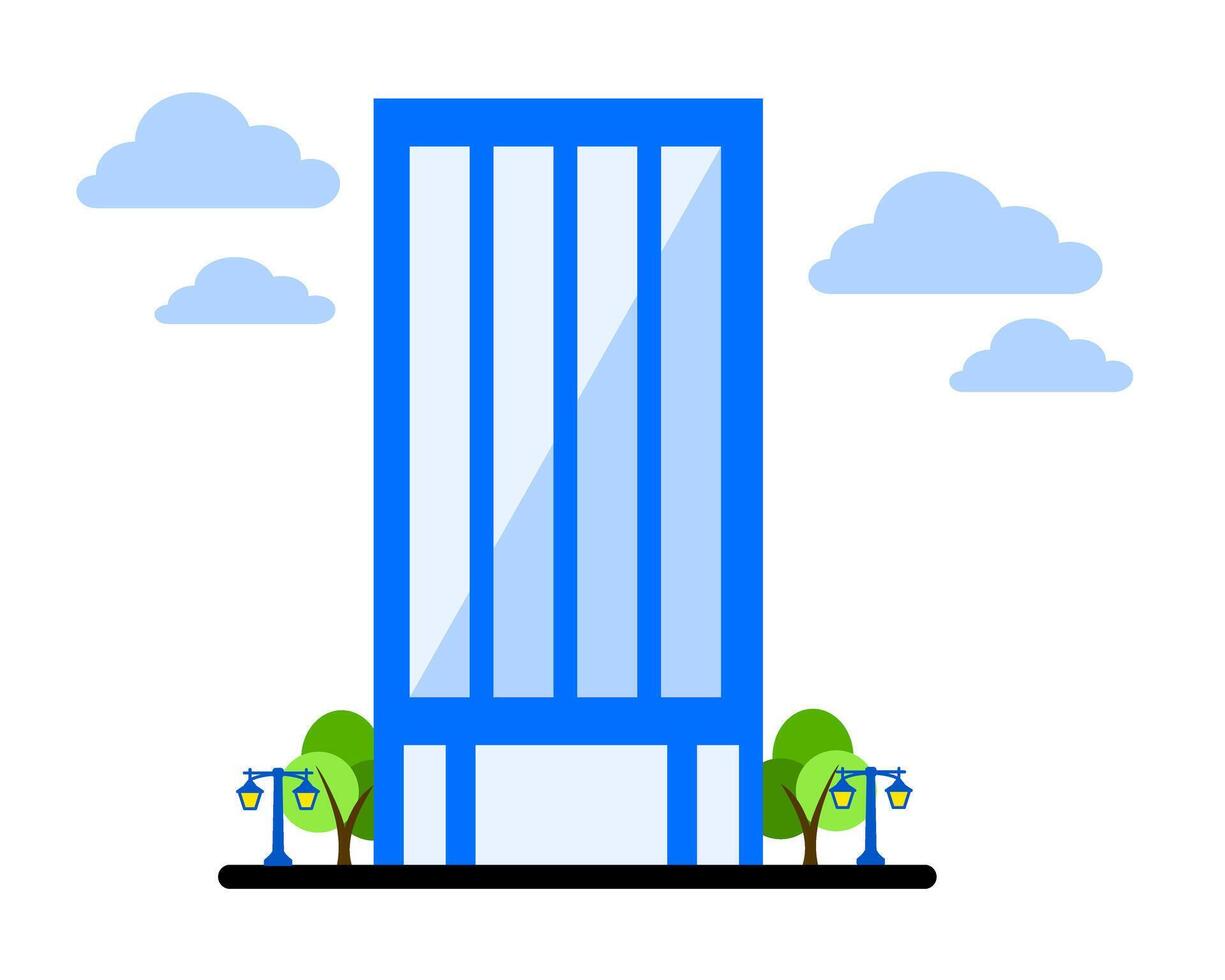 Illustration of a tall skyscraper office building in the city center, ideal for urban lifestyle and business settings vector