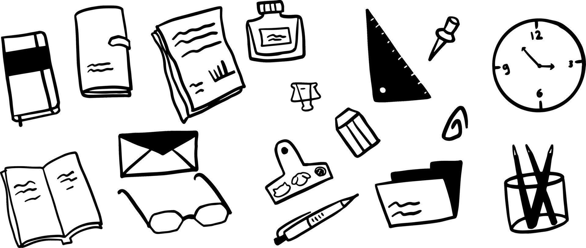 Office Objects Theme Illustration Pack - Minimalist Doodle Style vector