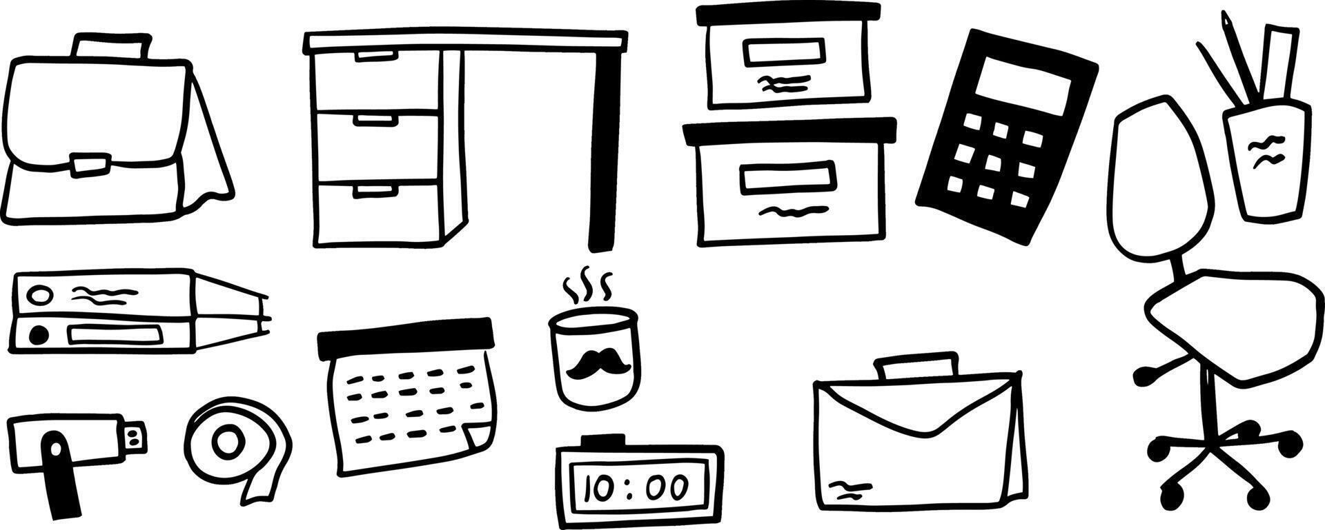 Minimalist Work Essentials Doodle Set for Office Art vector