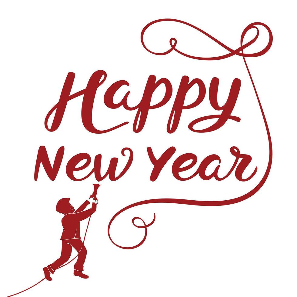 Happy new year greeting card with a man climbing a rope vector