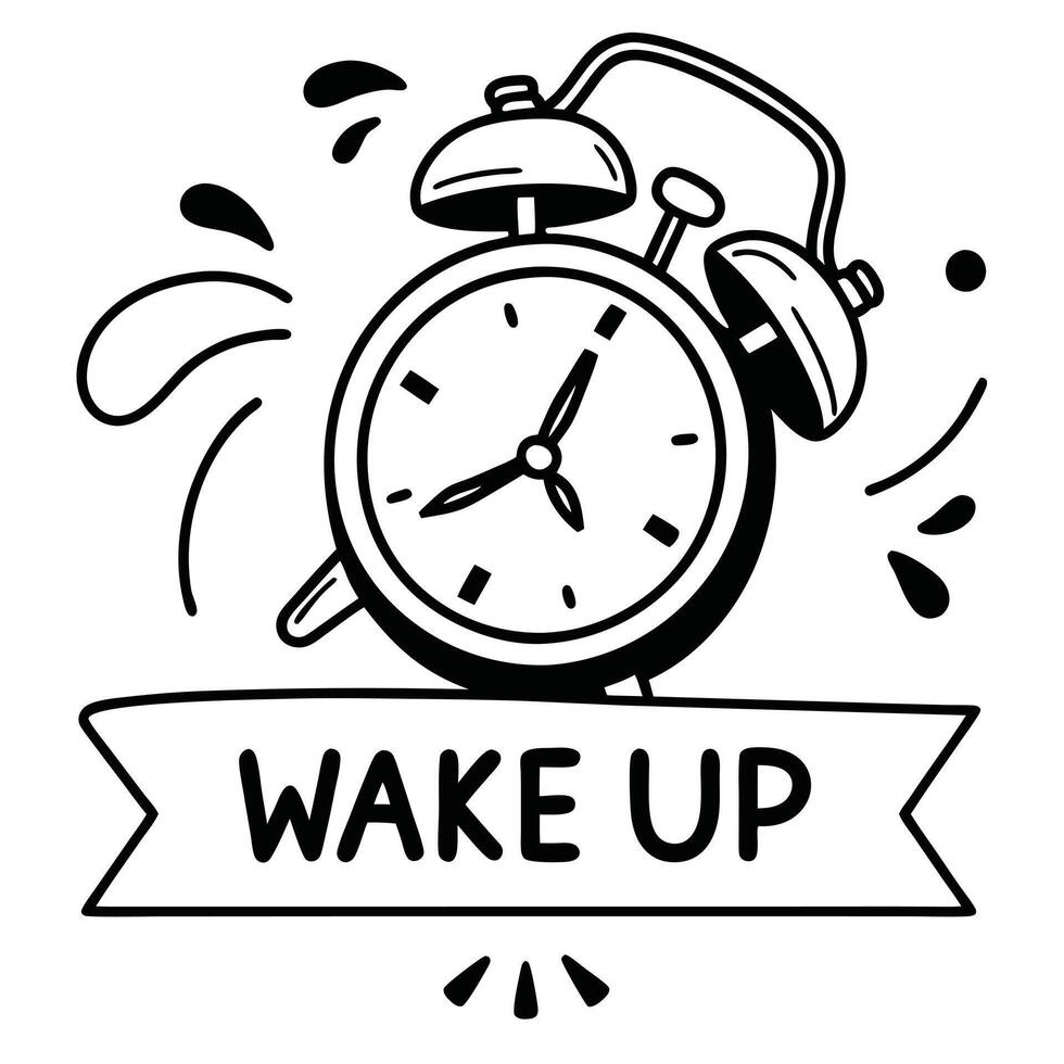 Wake up logo with clock and ribbon vector