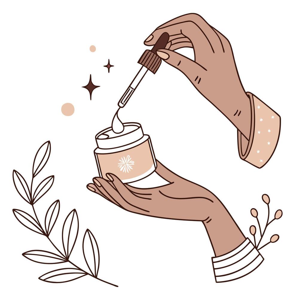 Hand holding jar of cream with a flower vector