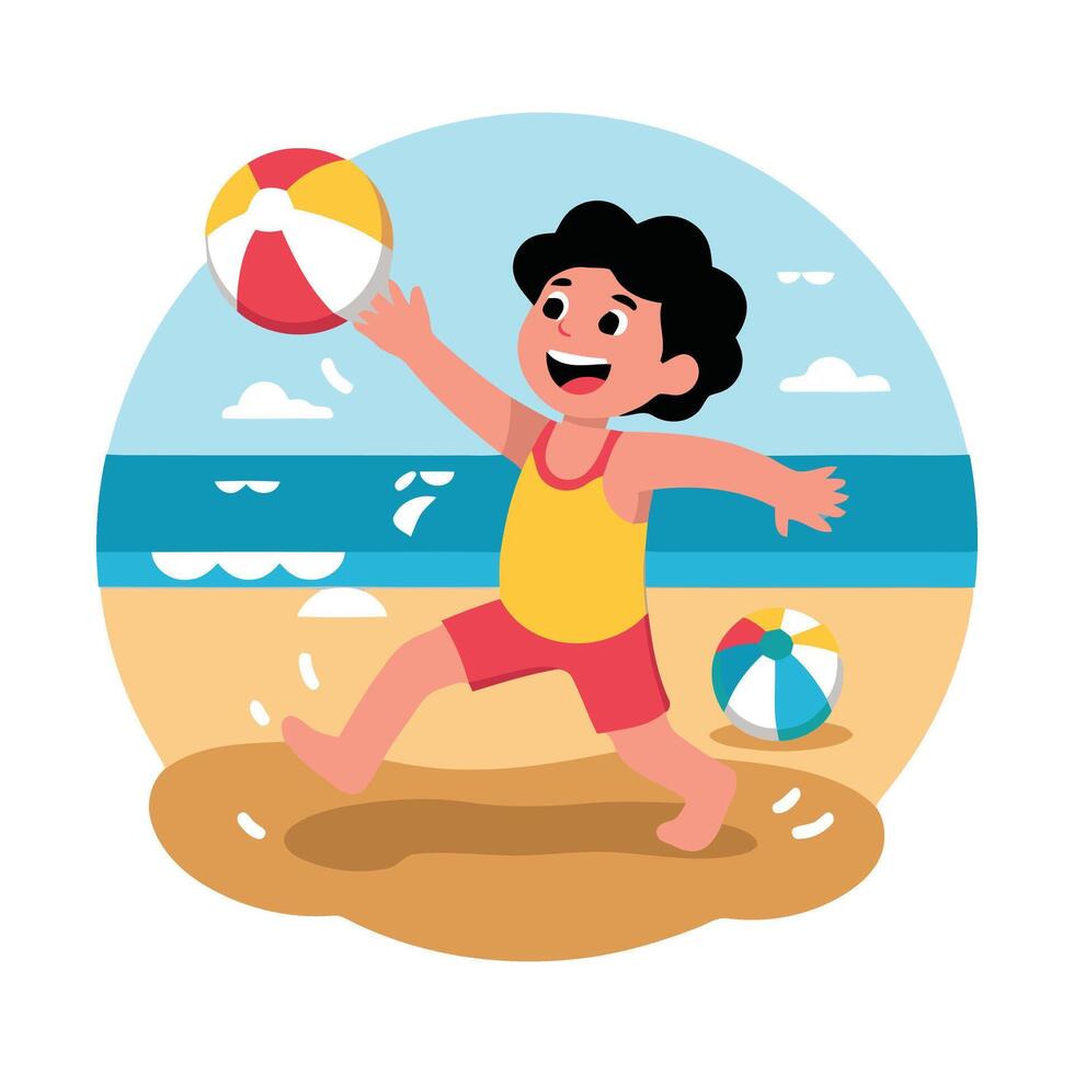Boy playing beach ball on the beach illustration vector