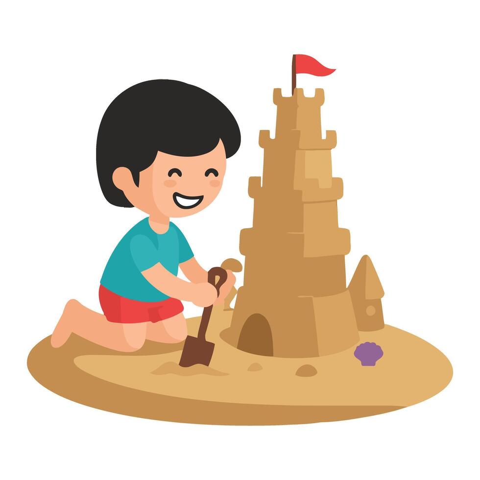 A boy is building a sand castle vector
