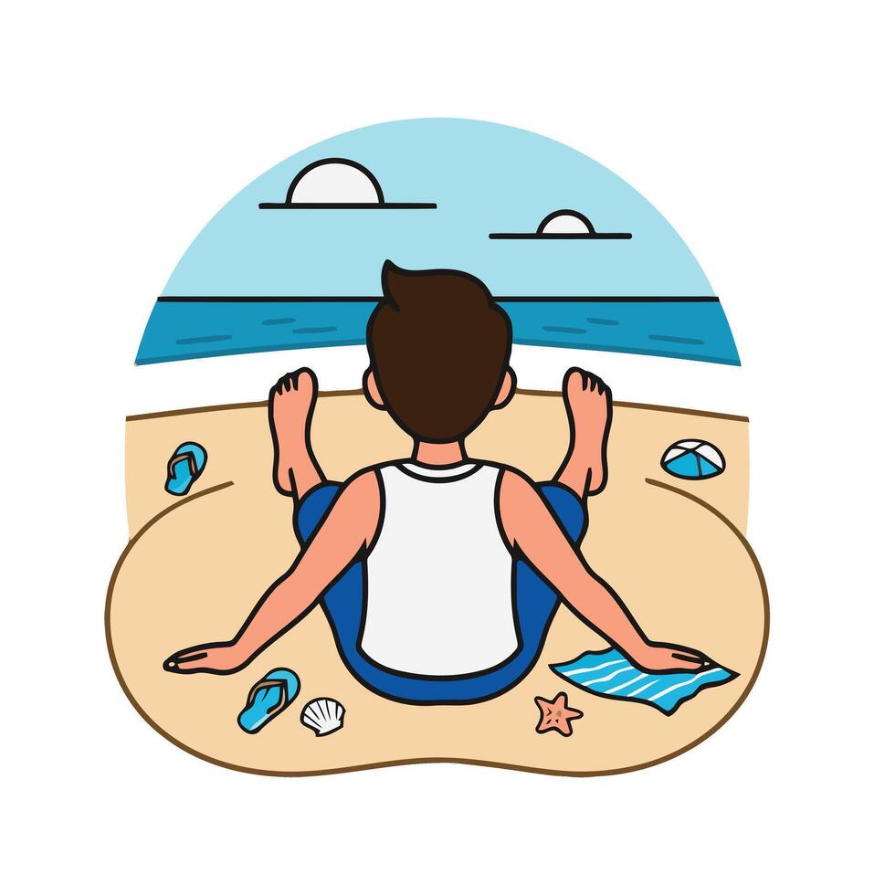 A man sitting on the beach with his legs crossed vector