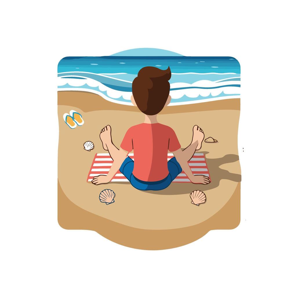 A man sitting on the beach with his legs crossed vector