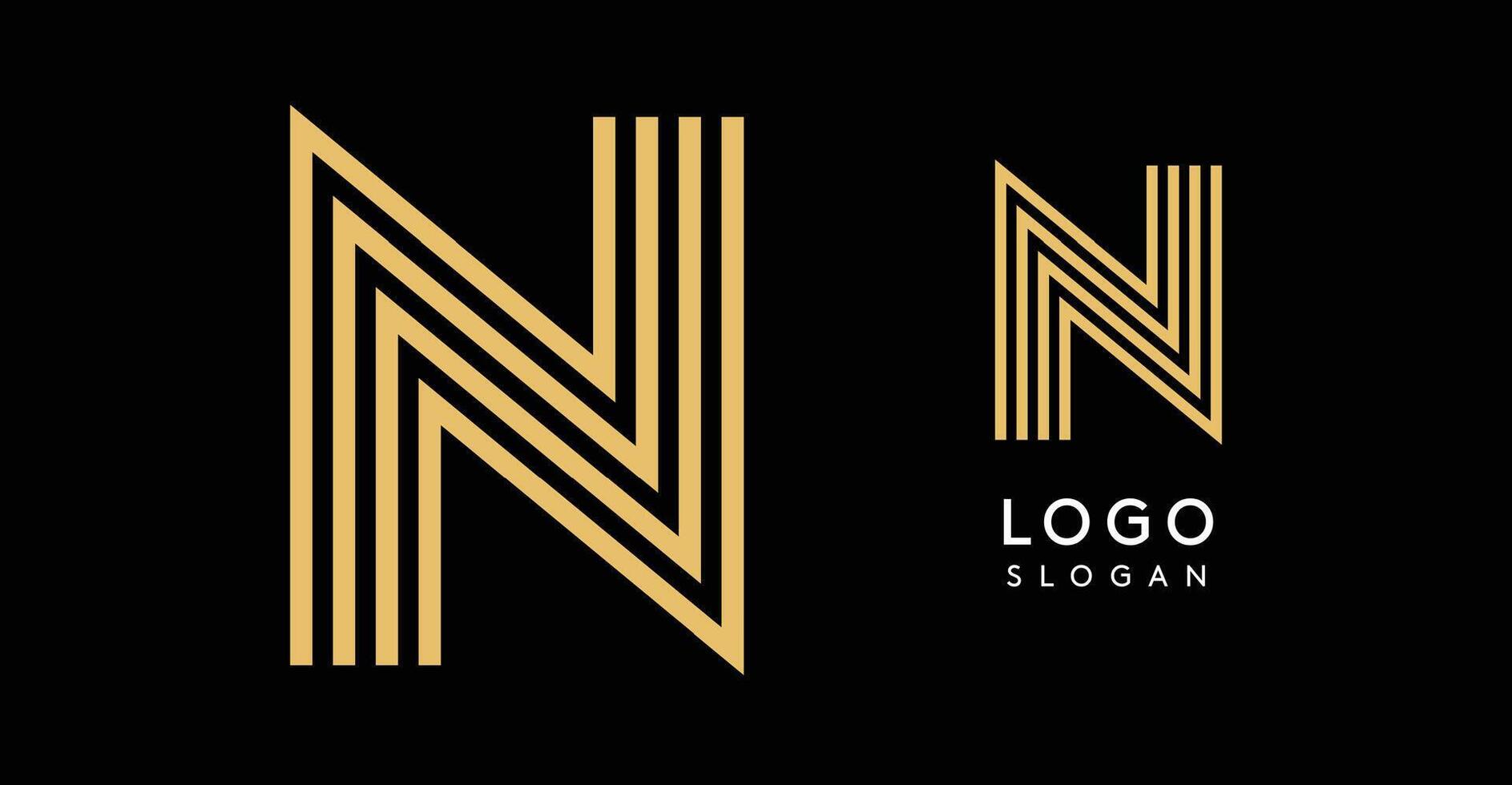 stylized golden letter N composed of parallel and intersecting lines forming an elegant geometric logo on a black background vector