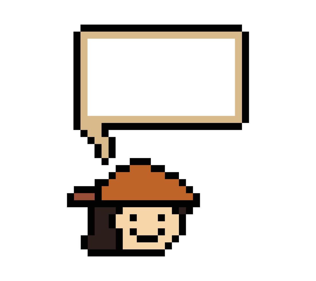 Blank chat box with smile face of man male boy pixel art. vector
