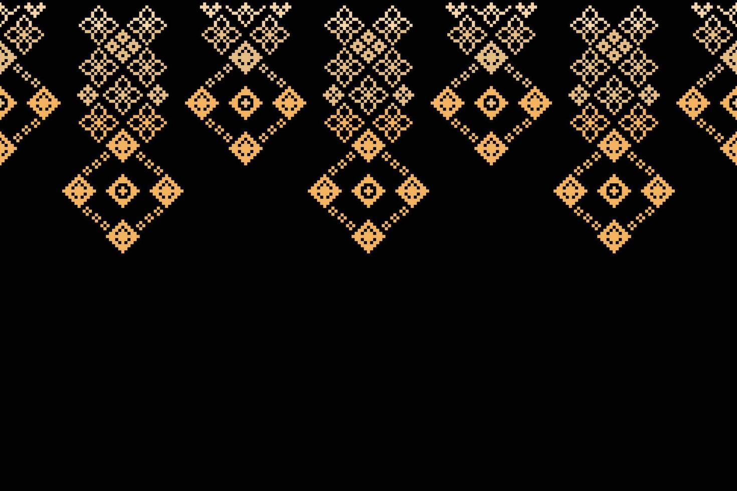 Fabric pattern with black color background fabric pattern cross stitch. vector