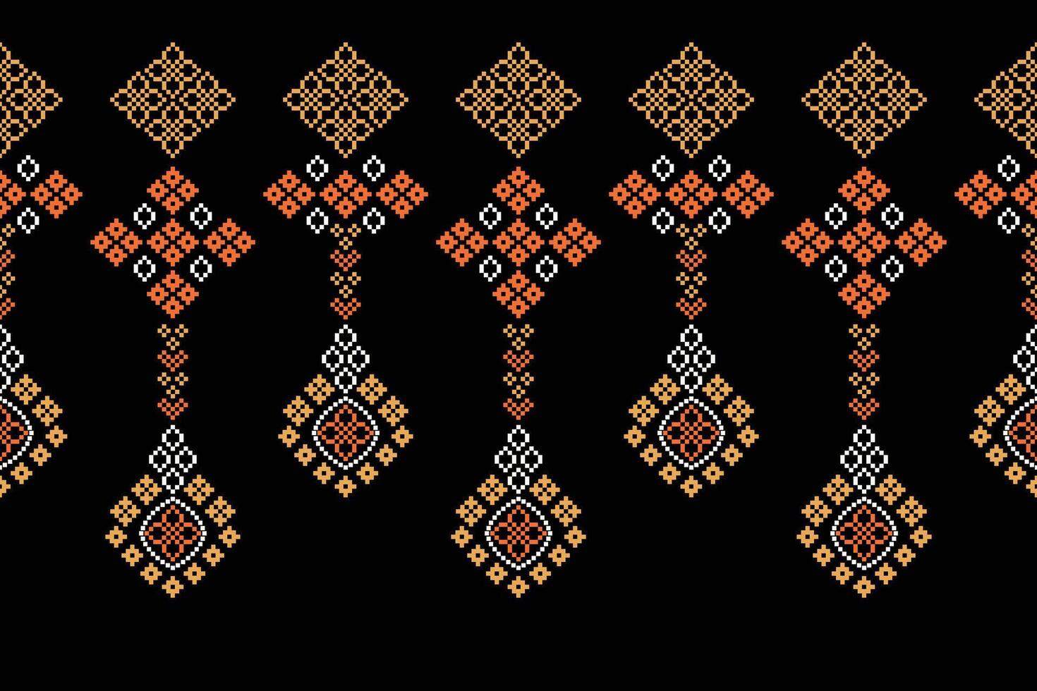 Motif black color background fabric pattern cross stitch motif pattern. vector