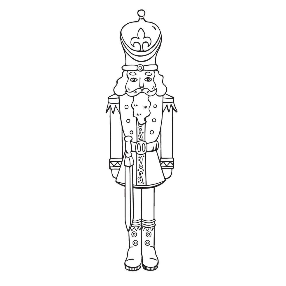 Christmas soldier figure. Isolated seasonal hand-drown illustration. Good for postcard, card, wrapping paper, greeting, print, pattern. vector