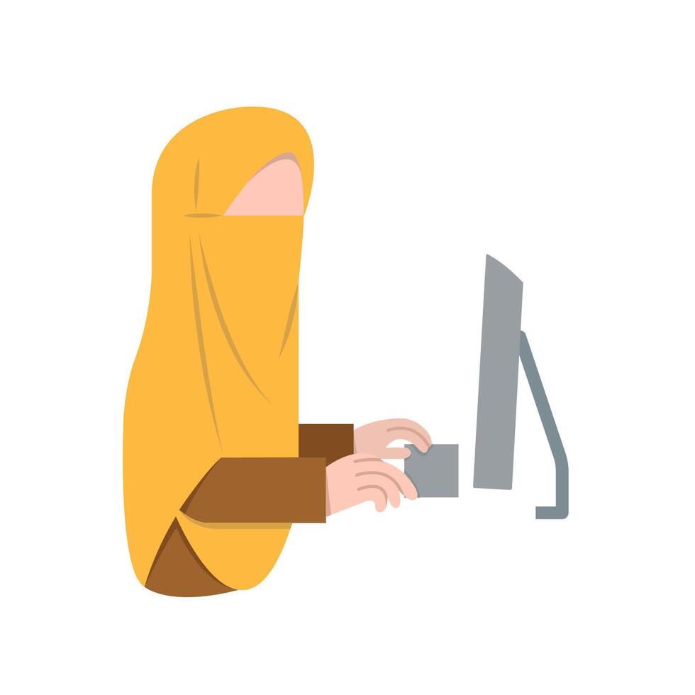Niqab Woman Typing On Computer vector
