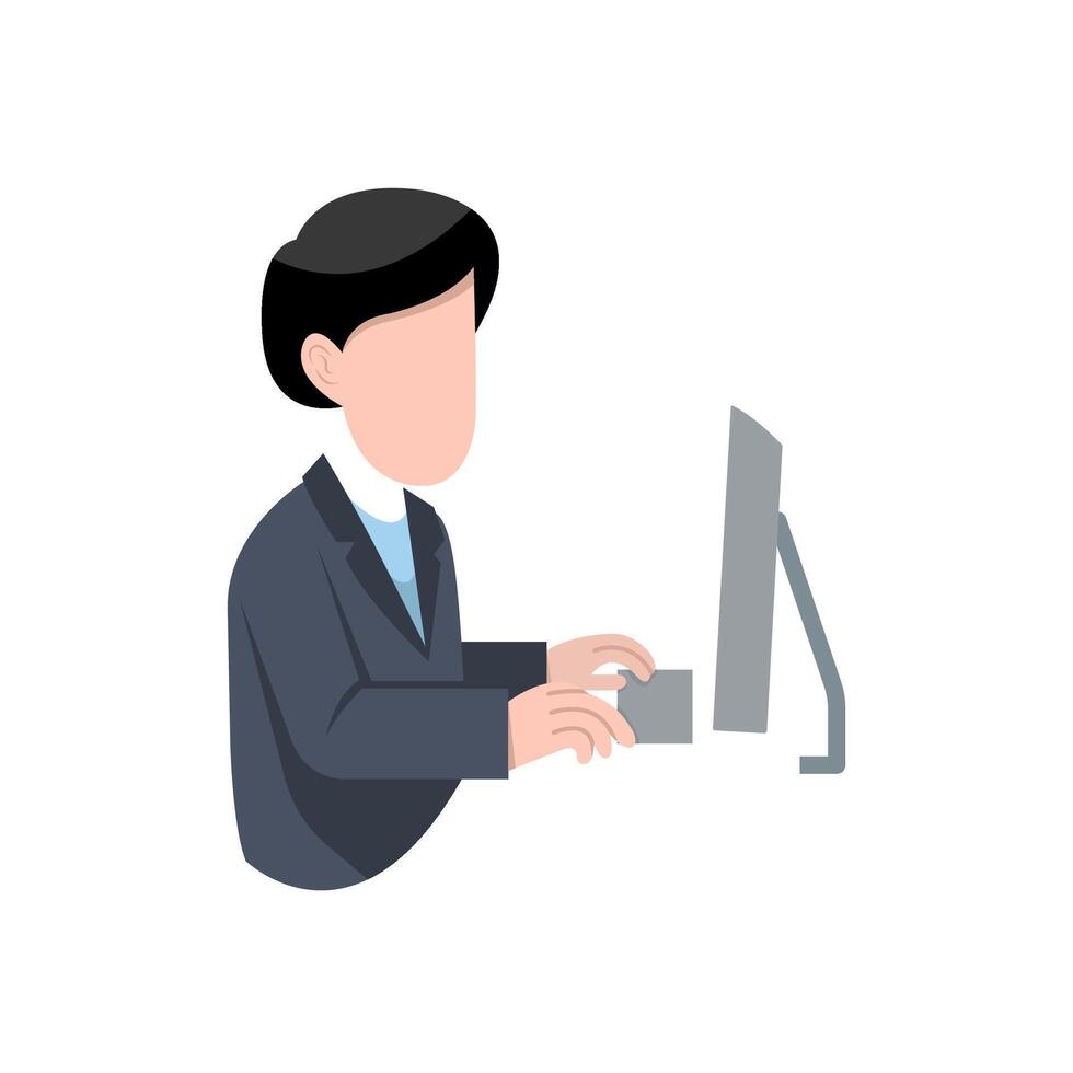 Man Typing On Computer vector