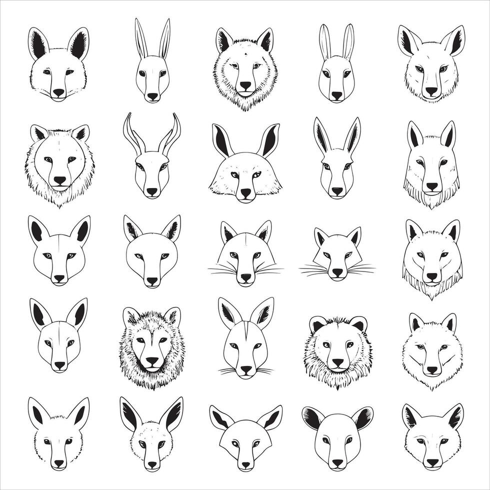 set of minimalist hand draw animal head vector