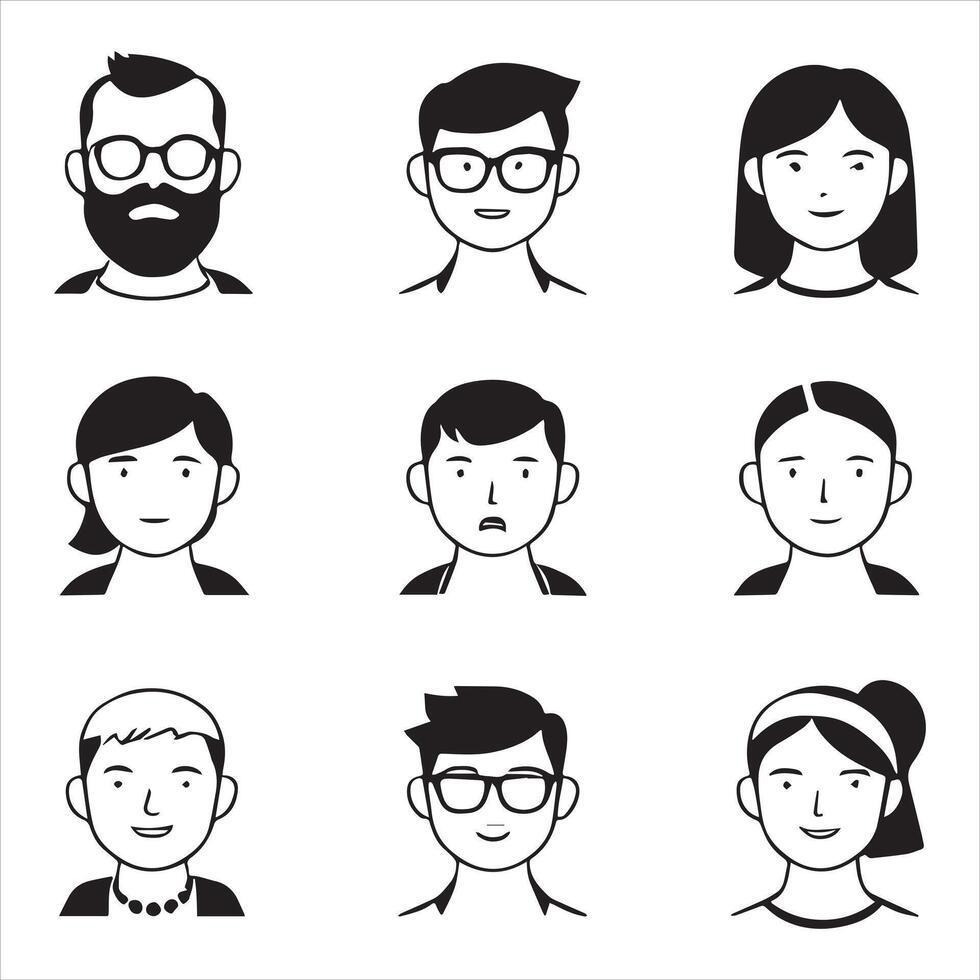 set of hand draw avatar vector