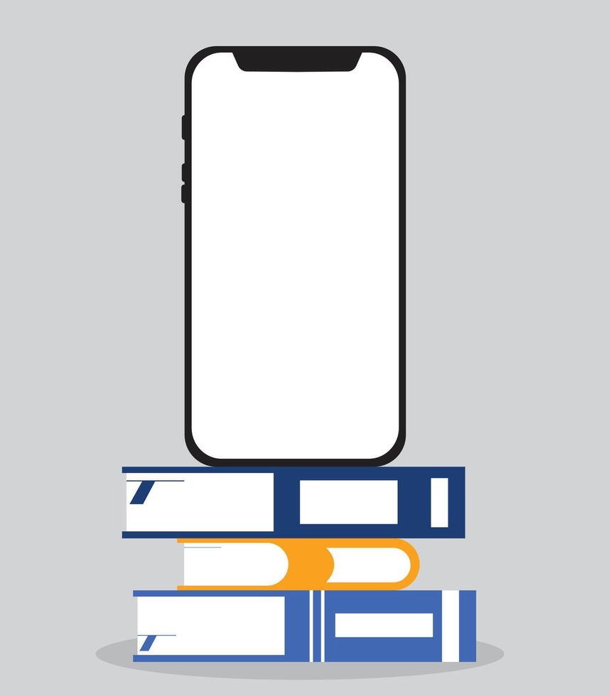 Work and education online. Phone with books on grey background vector