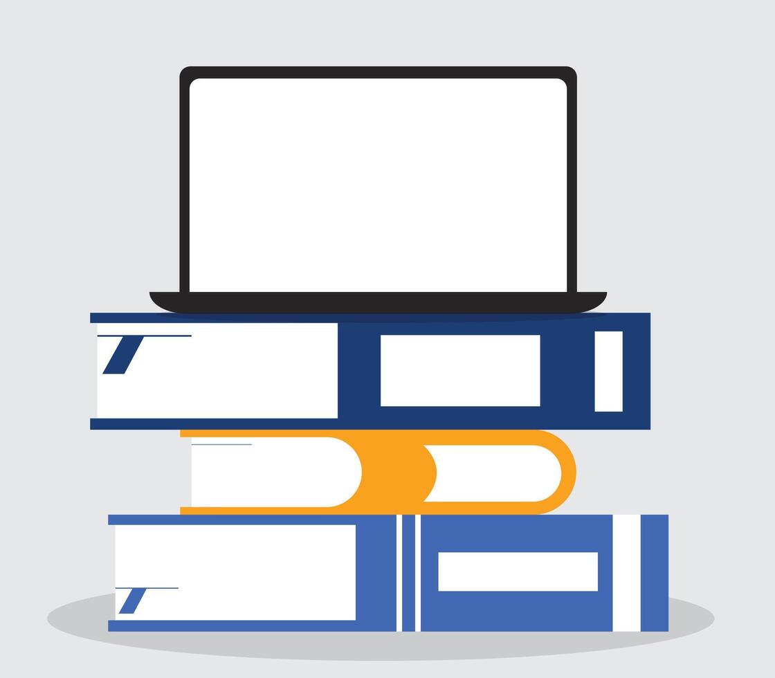 Work and education online. Laptop on books. vector