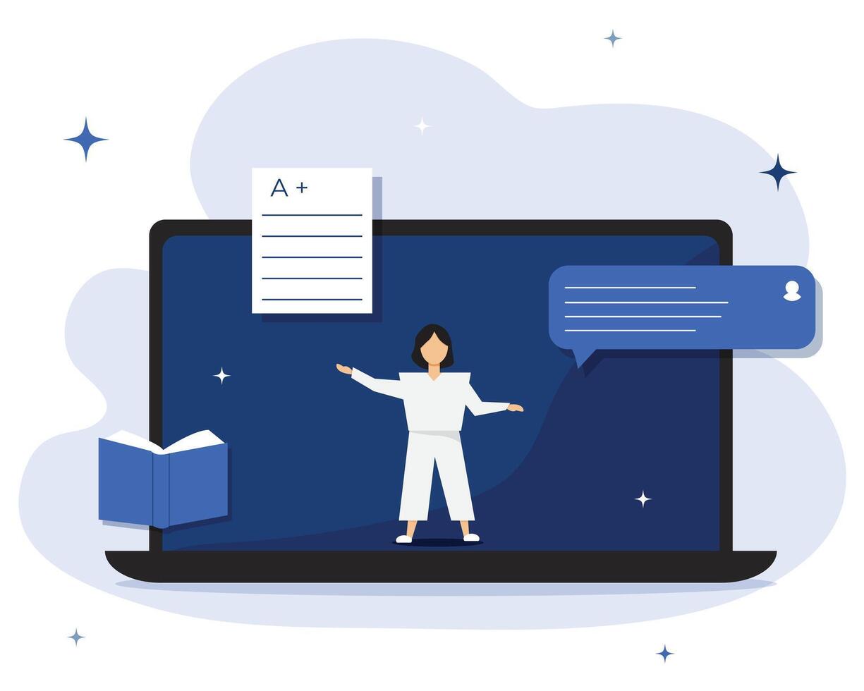 Work and education online. Person with laptop vector