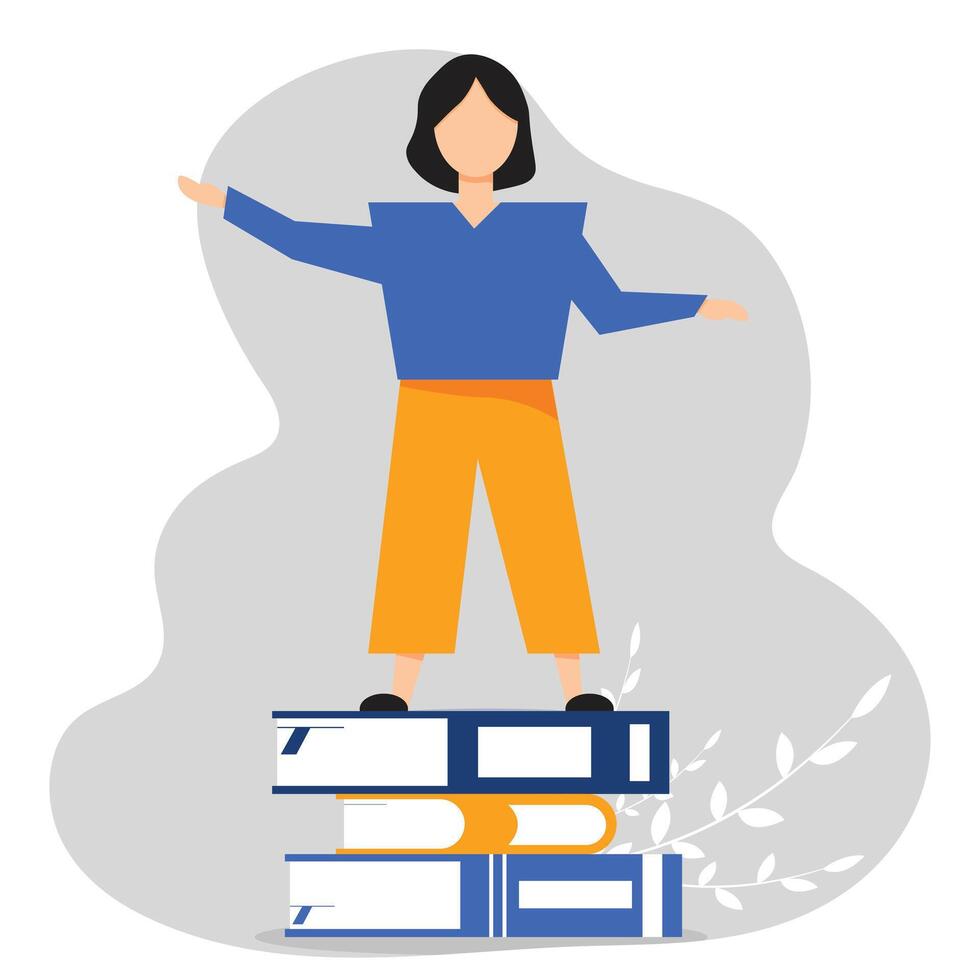 Work and education online. Person with books. vector