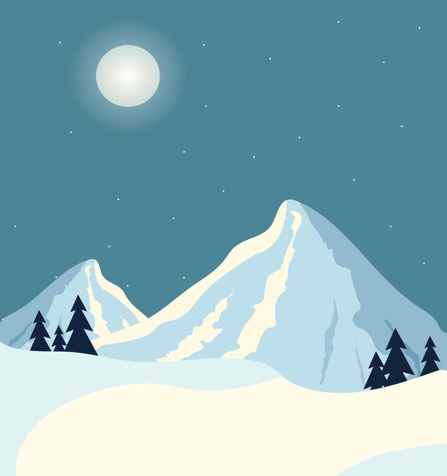 snowy mountains and forests, winter night vector
