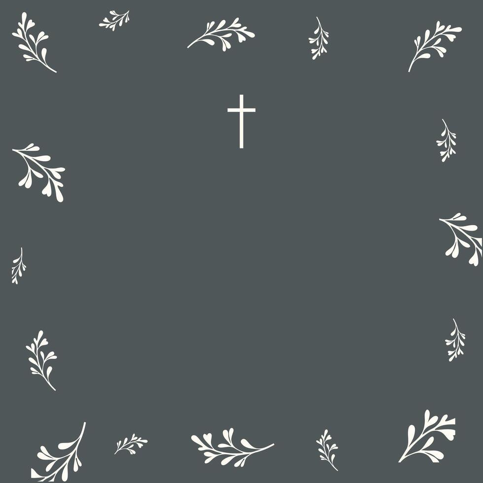 Digital Funeral Announcement Invitation Template in Illustrator. Cross with leaves vector