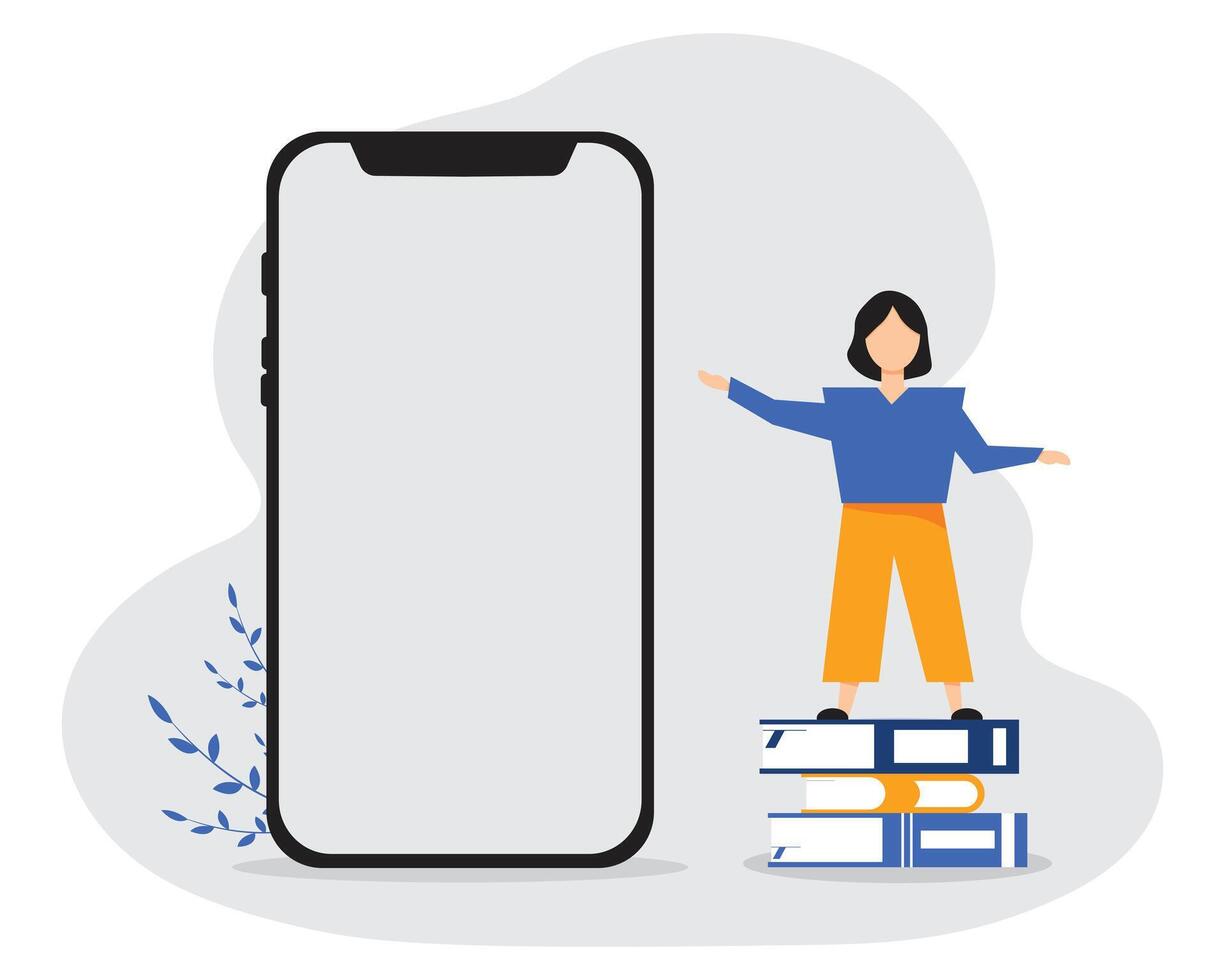 Work and education online. Person and phone. vector